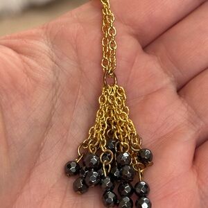 Hematite beads on Gold-Tone Tassel chain Necklace